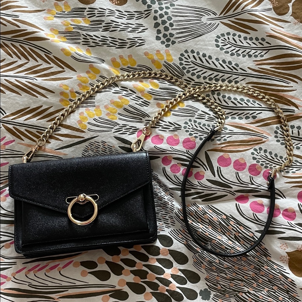Black Rebecca Minkoff Crossbody Bag with Gold Ring Accent